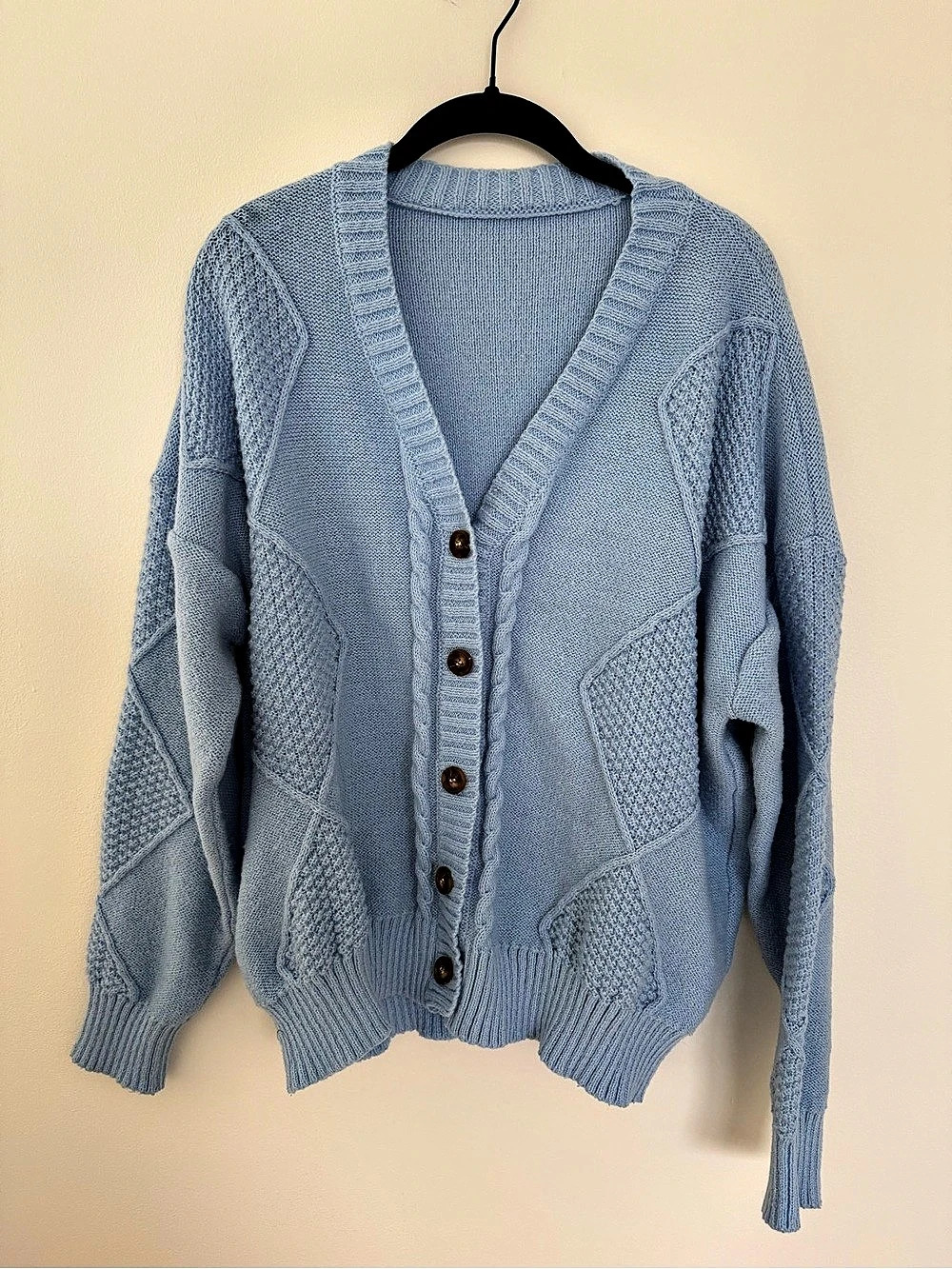 Cable Knit Cardigan in Blue Button Up
